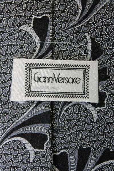 Gianni Versace Mens Classic Width Abstract Print Silk Tie Gray Black