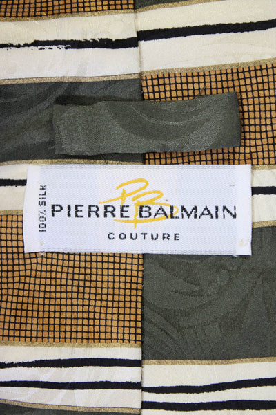 Pierre Balmain Mens Striped Check Classic Width Silk Tie Green White Black