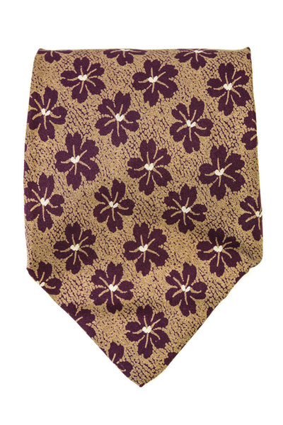 Giorgio Armani Mens Classic Width Floral Print Silk Tie Brown Red