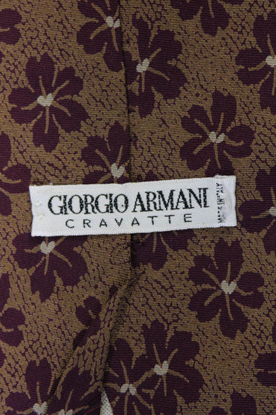 Giorgio Armani Mens Classic Width Floral Print Silk Tie Brown Red