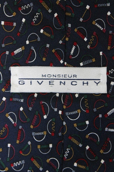 Givenchy Mens Classic Width Abstract Silk Tie Navy Blue Multi