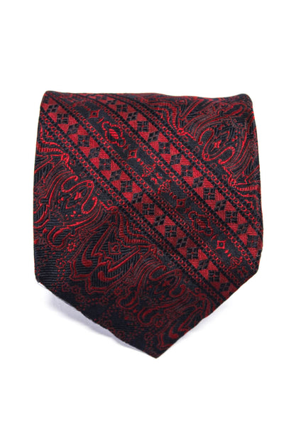 Lanvin Mens Classic Width Abstract Printed Silk Tie Red Navy Blue