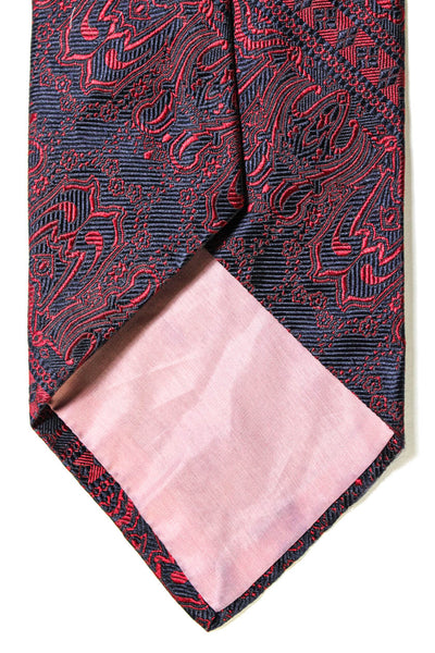 Lanvin Mens Classic Width Abstract Printed Silk Tie Red Navy Blue