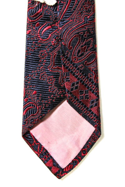 Lanvin Mens Classic Width Abstract Printed Silk Tie Red Navy Blue