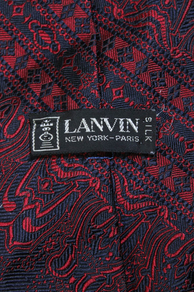 Lanvin Mens Classic Width Abstract Printed Silk Tie Red Navy Blue