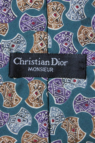 Christian Dior Mens Classic Width Abstract Silk Tie Green Multi