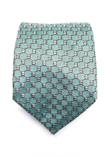 Giorgio Armani Mens Classic Width Geometric Print Silk Tie Green Gray