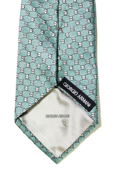 Giorgio Armani Mens Classic Width Geometric Print Silk Tie Green Gray