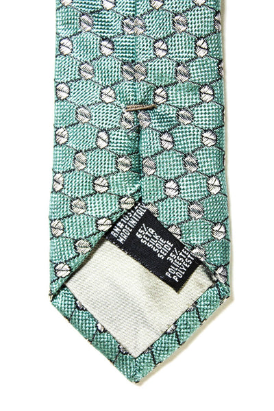 Giorgio Armani Mens Classic Width Geometric Print Silk Tie Green Gray