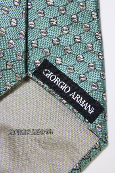 Giorgio Armani Mens Classic Width Geometric Print Silk Tie Green Gray