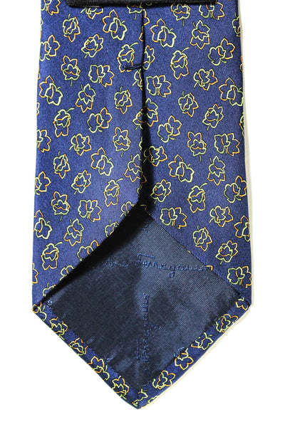 Salvatore Ferragamo Mens Classic Width Leaf Print Silk Tie Navy Blue Green