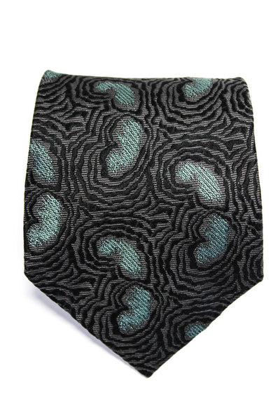 Giorgio Armani Mens Classic Width Abstract Silk Tie Gray Green Black