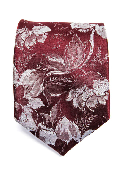 Givenchy Mens Classic Width Floral Print Silk Tie Red Gray