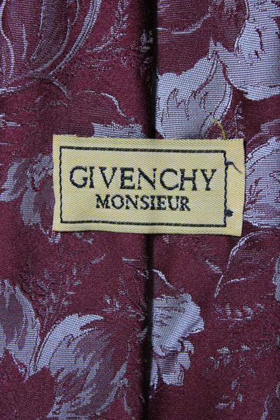 Givenchy Mens Classic Width Floral Print Silk Tie Red Gray