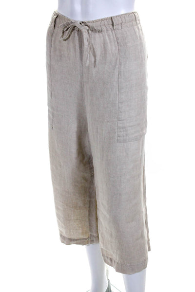 Eskandar Womens Linen Drawstring Waist High Rise Cropped Pants Beige Size 2