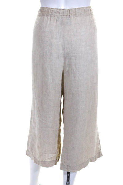 Eskandar Womens Linen Drawstring Waist High Rise Cropped Pants Beige Size 2