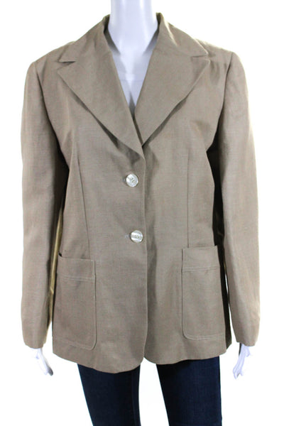 Giorgio Sant Angelo Womens Linen Darted Buttoned Collared Blazer Tan Size 10