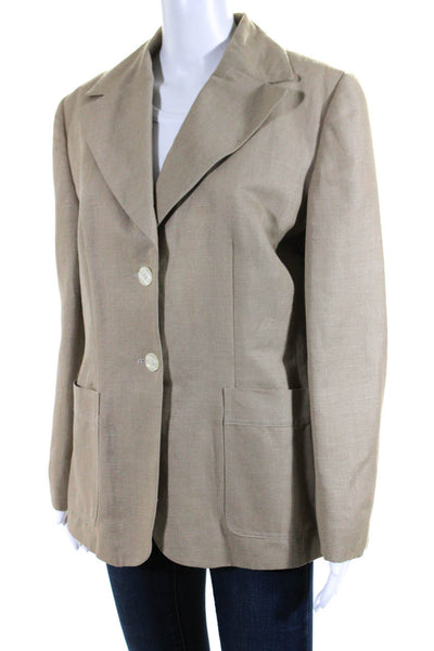 Giorgio Sant Angelo Womens Linen Darted Buttoned Collared Blazer Tan Size 10