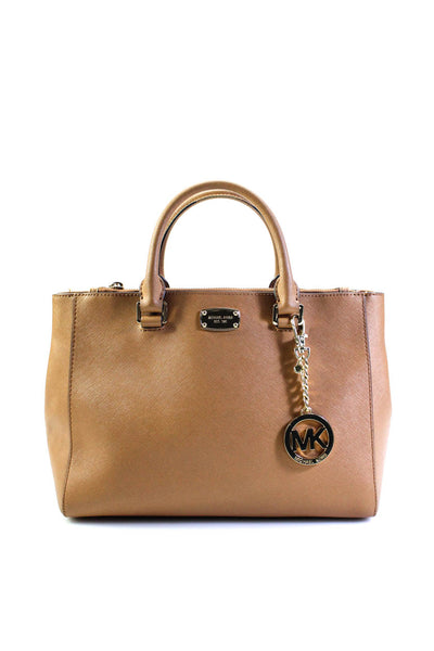 Michael Kors Womens Caramel Leather Snap Medium Top Handle Satchel Bag Handbag