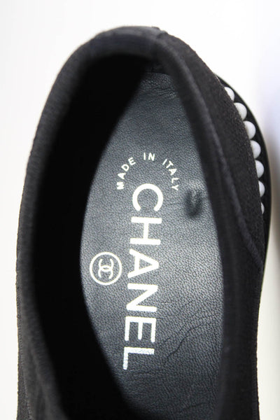 Chanel Womens Slip On CC Cap Toe Faux Pearl Knit Sneakers Black Size 36