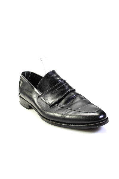 Belfiore Mens Slip On Round Toe Loafers Black Leather Size 8