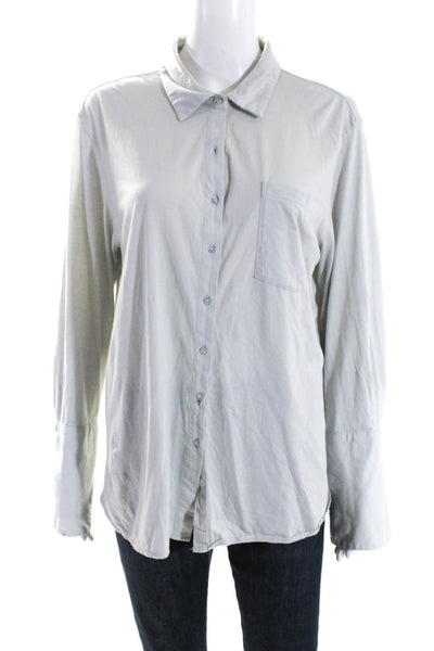 Cuyana Womens Long Sleeve Button Front Collared Pocket Shirt Gray Size Large