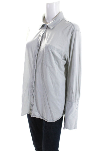 Cuyana Womens Long Sleeve Button Front Collared Pocket Shirt Gray Size Large