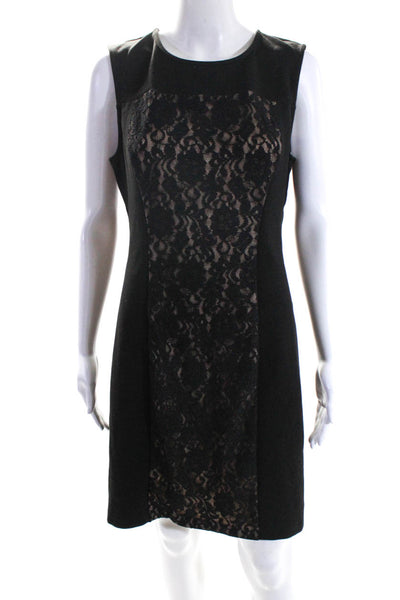 BCBG Max Azria Womens Lace Ponte Sleeveless Sheath Dress Black Size Large