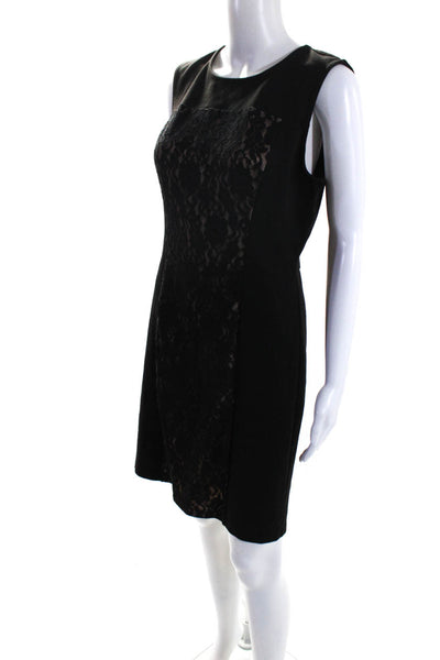 BCBG Max Azria Womens Lace Ponte Sleeveless Sheath Dress Black Size Large