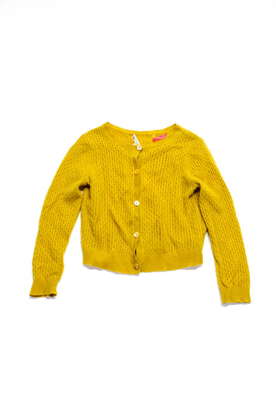 Bonpoint Girls Cable Knit Button Up Cardigan Sweater Yellow Cashmere Size 6