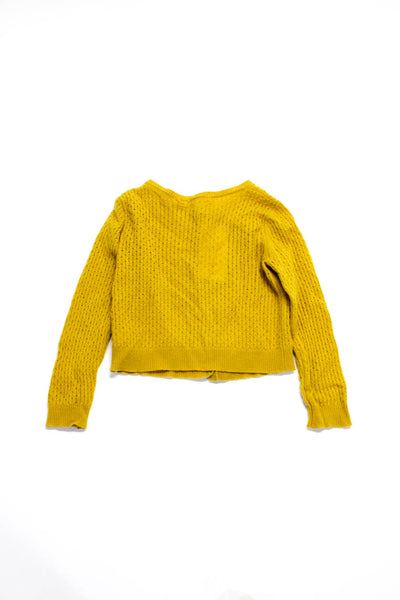 Bonpoint Girls Cable Knit Button Up Cardigan Sweater Yellow Cashmere Size 6