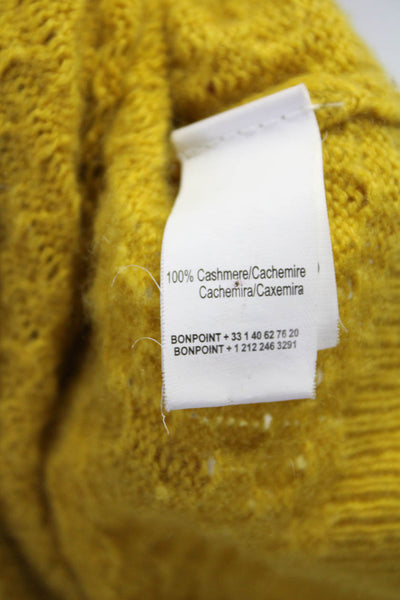 Bonpoint Girls Cable Knit Button Up Cardigan Sweater Yellow Cashmere Size 6