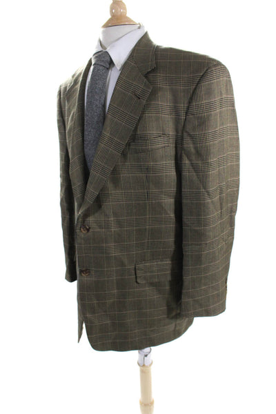 Hart Schaffner Marx Mens Brown Plaid Two Button Long Sleeve Blazer Size 44