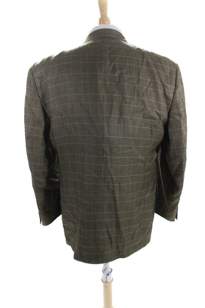 Hart Schaffner Marx Mens Brown Plaid Two Button Long Sleeve Blazer Size 44