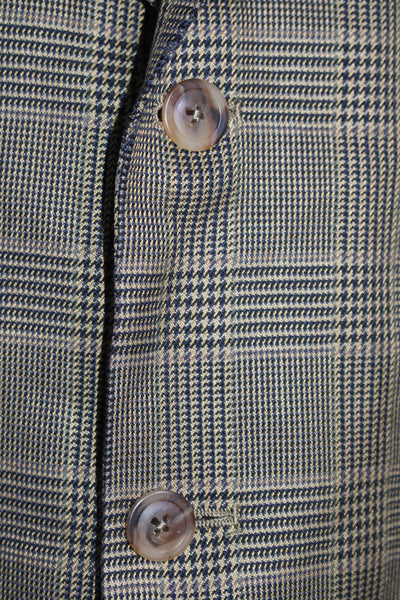 Hart Schaffner Marx Mens Brown Plaid Two Button Long Sleeve Blazer Size 44