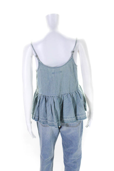 Treasure & Bond Womens Cotton Denim Spaghetti Strap Peplum Blouse Blue Size S