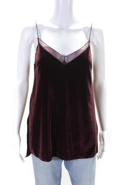 Free People Womens Velvet V-Neck Split Hem Spaghetti Strap Cami Purple Size XS