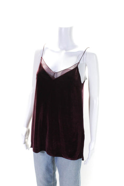 Free People Womens Velvet V-Neck Split Hem Spaghetti Strap Cami Purple Size XS