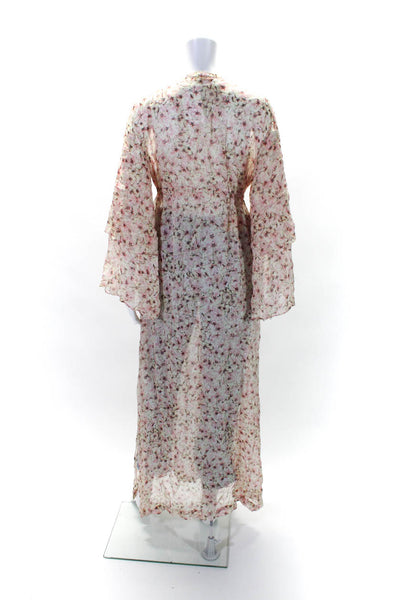 Paloma Blue Womens Long Floral Chiffon Drawstring Kimono Robe Pink Size S/M