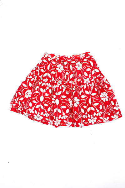 Bonpoint Childrens Girls Floral Poplin Tiered Mini Skater Skirt Red White Size 8