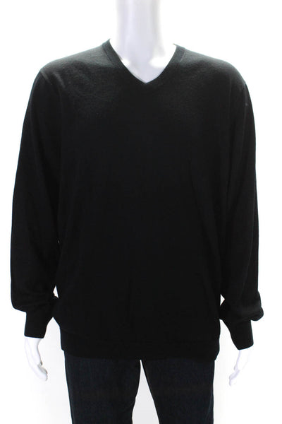 J Crew Mens Merino Wool V-Neck Long Sleeve Pullover Sweater Top Black Size XLT