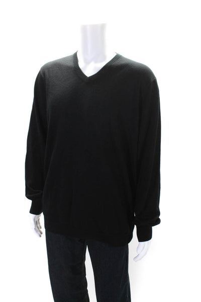 J Crew Mens Merino Wool V-Neck Long Sleeve Pullover Sweater Top Black Size XLT