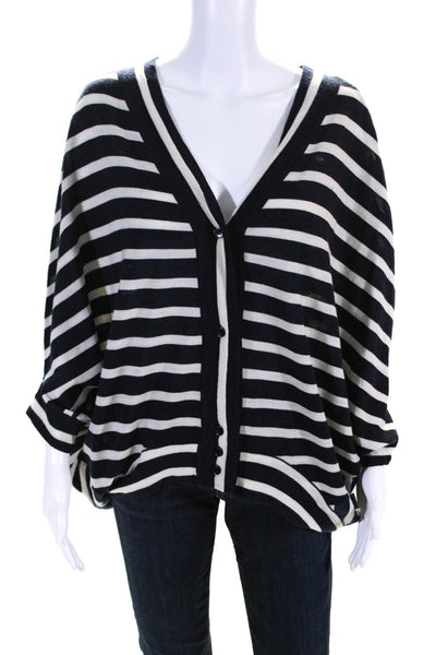 BCBG Max Azria Womens Striped Cardigan Sweater Navy Blue White Size Medium