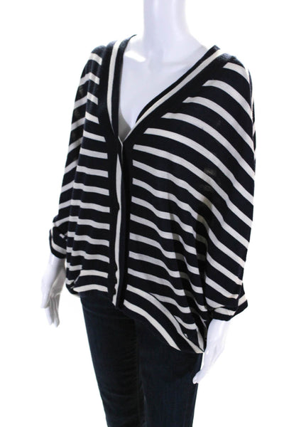 BCBG Max Azria Womens Striped Cardigan Sweater Navy Blue White Size Medium