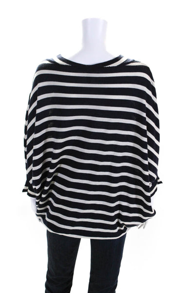 BCBG Max Azria Womens Striped Cardigan Sweater Navy Blue White Size Medium