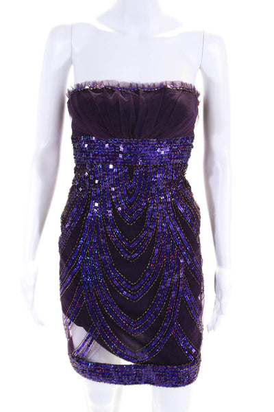 Beyond Womens Sequin Tulle Strapless Mini Sheath Dress Purple Size 0