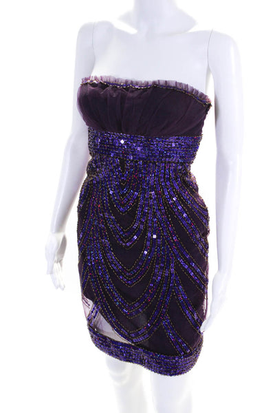 Beyond Womens Sequin Tulle Strapless Mini Sheath Dress Purple Size 0