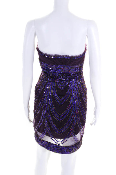 Beyond Womens Sequin Tulle Strapless Mini Sheath Dress Purple Size 0