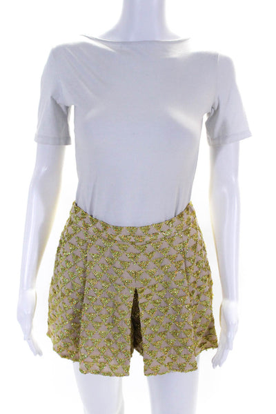 J Crew Collection Womens Geometric Sequin Chiffon Shorts Beige Gold Size 0