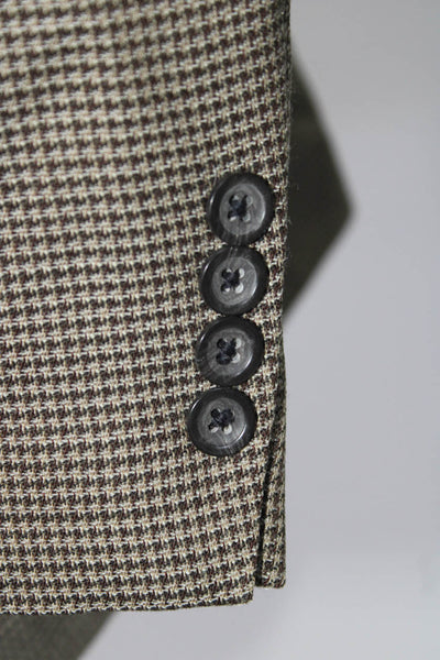 Oscar de la Renta Mens Houndstooth Print Button Collared Blazer Brown Size EUR42